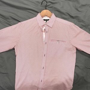 Red and white patterned Ted Baker button down. Size 2.